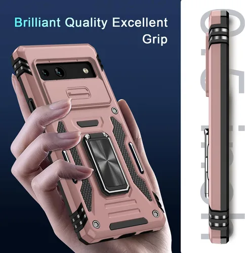 Vista 7 de DEERLAMN Funda para Google Pixel 7a con Cubierta Deslizante para Cámara + Protector de Pantalla (2 Paquetes), Soporte de Anillo Giratorio de Grado