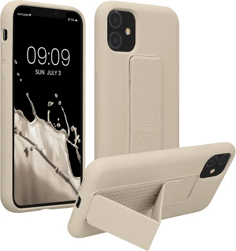 Vista 17 de kwmobile Funda para Apple iPhone 11 - Funda de TPU suave con revestimiento de silicona - Con correa de mano y función de soporte - a prueba