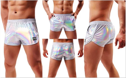 Vista 7 de ABAFIP Calzoncillos de natación holográficos metálicos brillantes para hombre, pantalones cortos, pantalones cortos, traje de baño, traje de baño