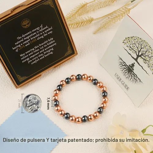 Vista 5 de PEALICIOUS Pulsera de cobre para mujeres y hombres con cuentas magnéticas