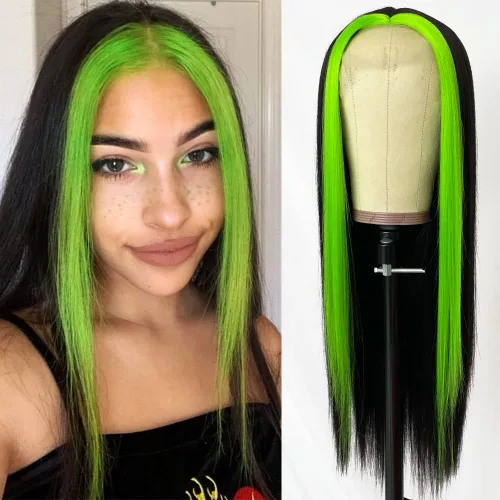 Vista 9 de QD-Tizer Pelucas de cabello sintético con encaje frontal de 13 x 6 pulgadas, sin pegamento, color rojo vino, color burdeos, pelucas de cabello largo