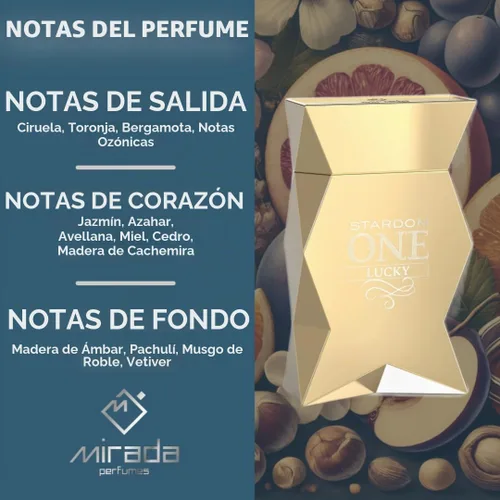 Vista 4 de MIRADA Stardom One Lucky, Eau de Parfum (EDP) para hombre de 3.4 onzas líquidas (3.4 fl oz), perfume para hombre con notas de ciruela, pomelo