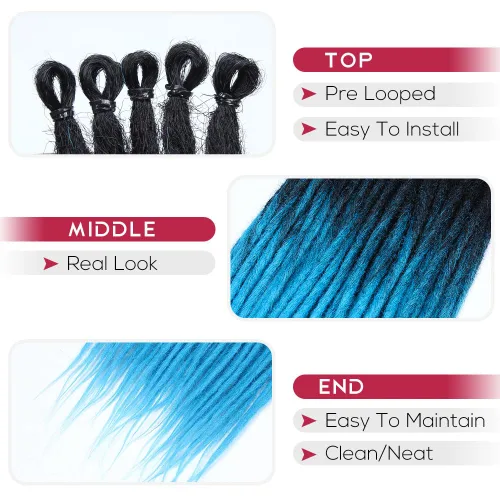 Vista 3 de Kraler Extensiones de Rastas Azules, Extensiones de Rastas Sintéticas de Ganchillo de 22", 100% Hechas a Mano, Rastas de Una Sola Punta, Delgadas