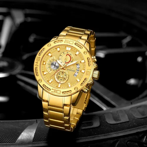 Vista 6 de Reloj cronógrafo de cuarzo de lujo para hombre acero inoxidable y metal resistente al agua informal con fecha