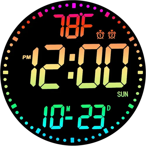 Vista 10 de QINFIEY Reloj de pared LED de 10 pulgadas con luz ambiental RGB, atenuación automática, pantalla de color/hora/fecha/temperatura/humedad, alarma