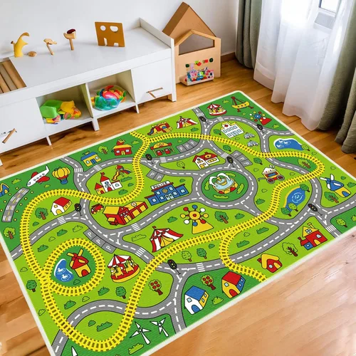 Vista 7 de Alfombra de juego para niños, alfombra educativa de 31 x 48 pulgadas, alfombra antideslizante de la vida urbana, alfombra de aprendizaje para niños