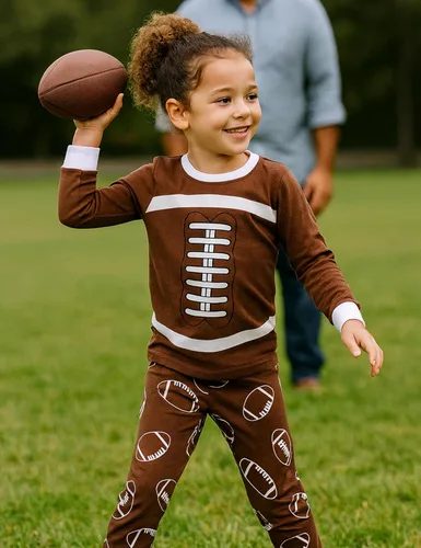 Vista 3 de A&J DESIGN Pijamas Deportivos de Algodón para Niños de 2-14 Años, Juego de Pijamas de 2 Piezas Marrón (Brown Football)