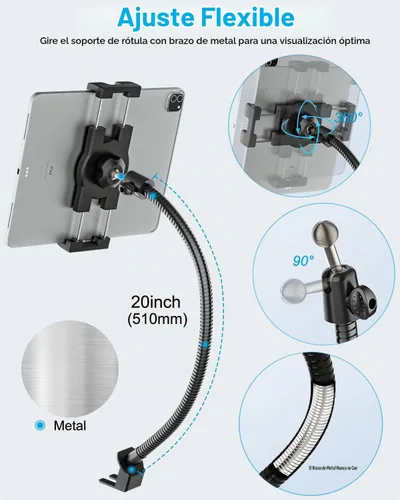 Vista 5 de Soporte para tablet de carril de asiento de automóvil para camión, cuello de cisne resistente para asiento delantero del pasajero con perno de piso