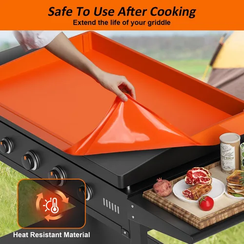 Vista 4 de Funda de silicona para parrilla Blackstone de 28 pulgadas Tapete protector de cobertura completa Resistente de grado alimenticio Previene