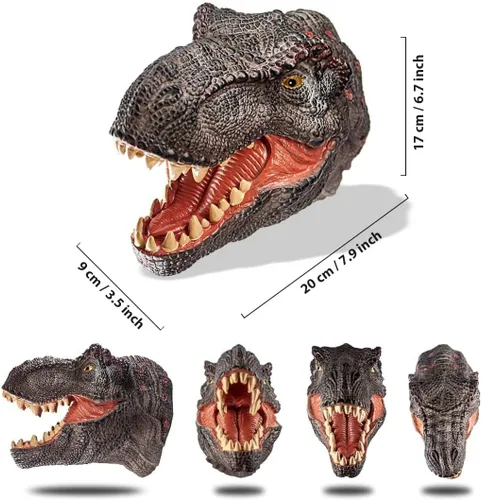 Vista 2 de Gemini&Genius Juguetes de dinosaurio Tyrannosaurus Rex marionetas de mano grandes de goma suave T-Rex cabeza de mano marioneta de mano juguetes