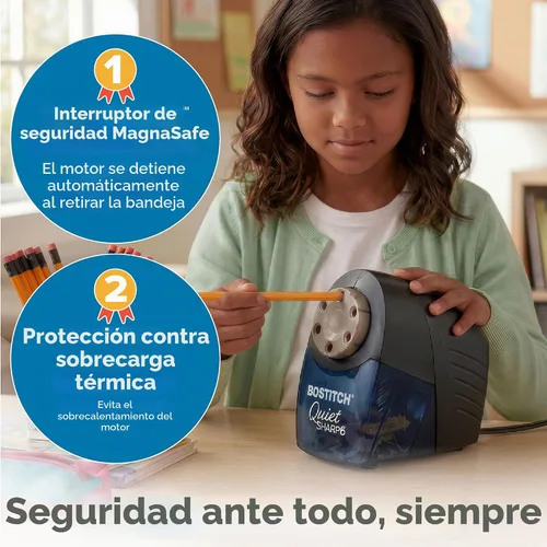 Vista 4 de Bostitch Office QuietSharp 6 sacapuntas eléctrico, sacapuntas de aula resistente, selector de tamaño con 6 tamaños diferentes, para lápices