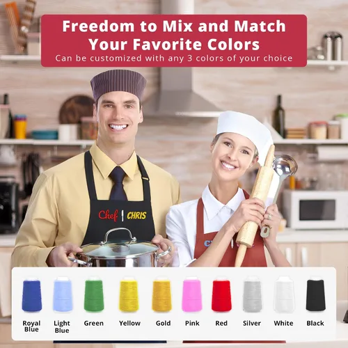 Vista 4 de Personalized Aprons for Men&Women - Custom Apron for Adults with Embroidered Name, Customized Chef, Kitchen Apron with Dual Pockets, Great Cooking