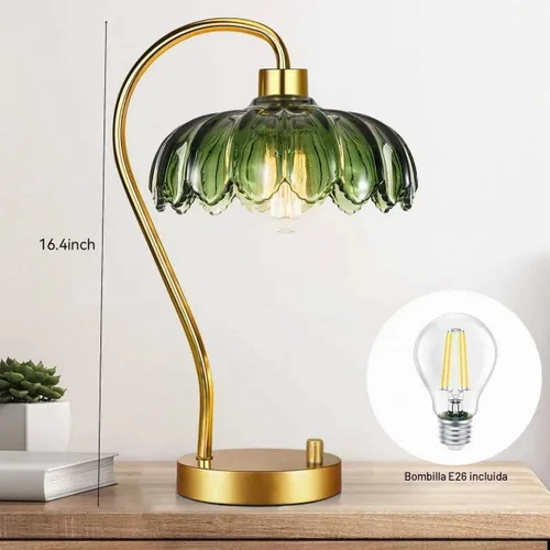 Vista 6 de ILLMTW Lámpara de mesa de flores para dormitorio, sala de estar, pequeñas lámparas doradas, regulables, estilo bohemio, con pantalla de cristal