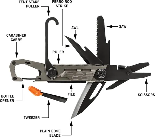 Vista 7 de Gerber Gear Stake Out Multiherramienta 11 en 1 - Hoja de borde liso de 2.2 pulgadas, extractor de estacas para tienda, transporte de mosquetón