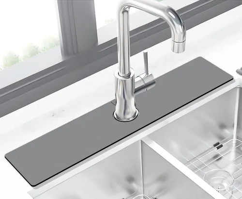 Vista 13 de Tapete protector contra salpicaduras para fregadero de cocina, 1 alfombrilla súper absorbente de secado rápido, dispositivo para fregadero