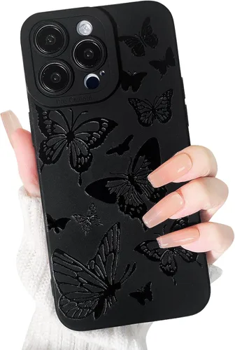 Vista 11 de Lovmooful Funda para iPhone 13 Pro Max, diseño negro, mariposas grandes Big Butterfly