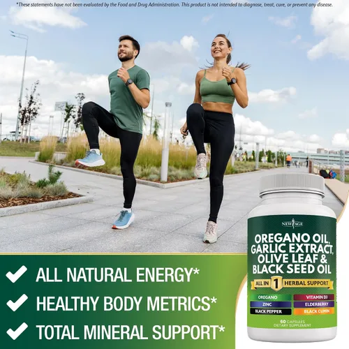 Vista 4 de NEW AGE Aceite de orégano Extracto de ajo y hoja de olivo con astrágalo - Suplemento para mujeres y hombres - 60