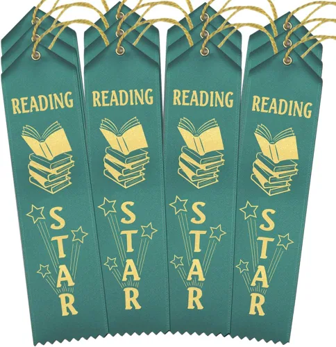 Vista 5 de RibbonsNow Cintas de estrellas de lectura - 25 cintas de color verde azulado con tarjeta y cuerda