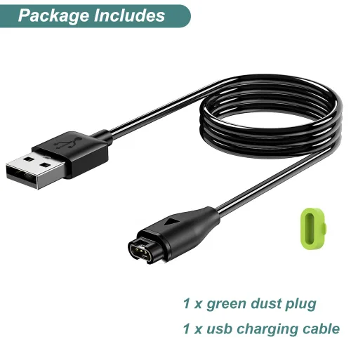 Vista 7 de Kissmart Cargador para Garmin Instinct 3 2 2S 2X, cable de carga USB de repuesto más un protector de puerto de carga de silicona verde, enchufe