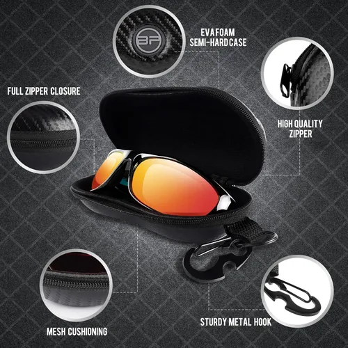 Vista 4 de BLUPOND Estuche de gafas de sol semi duro EVA Shell con gancho colgante de metal clip cinturón almacenamiento gafas de sol