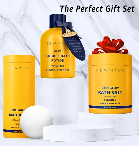 Vista 5 de Bombas de baño de colágeno, regalo de espuma de baño de lujo, para hidratación de piel seca, hidratante, cúrcuma, árnica, naranja, aceite esencial