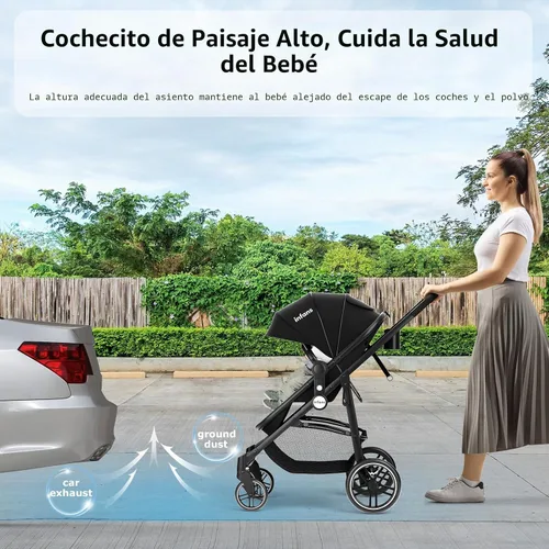 Vista 4 de INFANS Cochecito infantil 2 en 1, cochecito de bebé horizontal y cochecito de cuna reversible, cochecito plegable con toldo ajustable, cesta