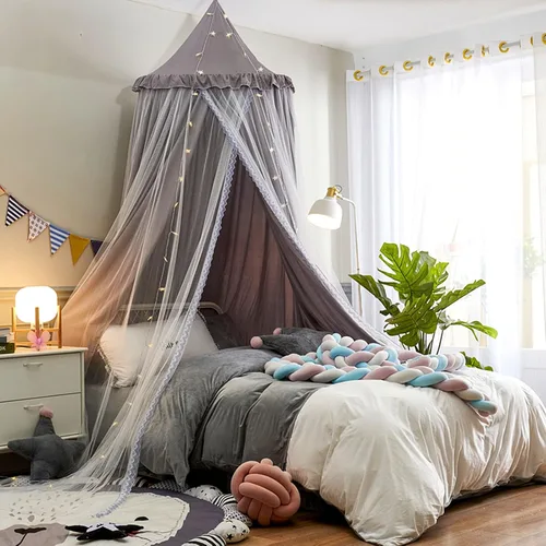 Vista 7 de VETHIN Toldo de cama para niñas y niños, diseño de princesa con cúpula redonda para niños, mosquitera de ensueño, habitación de niñas, castillo