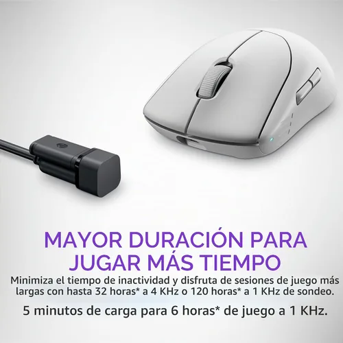 Vista 6 de Alienware Pro - Ratón inalámbrico para juegos - Conectividad inalámbrica de 2.4GHz/USB con cable, DPI ajustable, tecnología de sensor óptico, 6 Luz