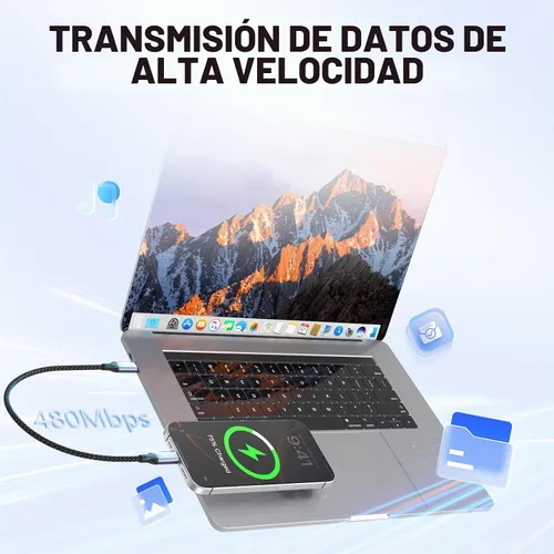 Vista 2 de Cable corto USB a USB C de 1 pie, paquete de 2 cables USB C de carga rápida de 1 pie para automóvil, trenzado corto USB A a C, cable de carga de 1