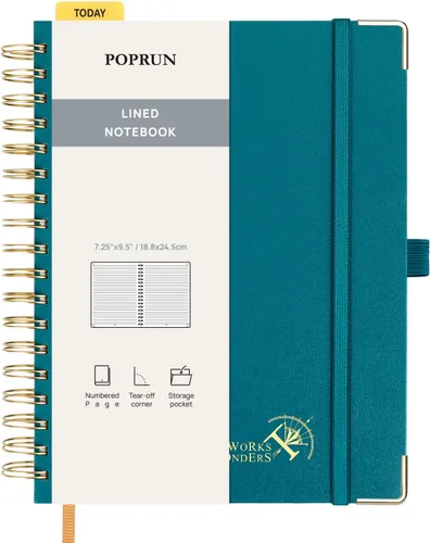 Vista 15 de POPRUN Cuaderno A5 con espiral, 120GSM, tapa dura, color negro