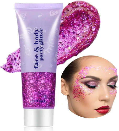 Vista 26 de Go Ho Brillantina azul para rostro y cuerpo, pintura facial azul de Halloween, gel brillante de sirena, lentejuelas gruesas holográficas para ojos