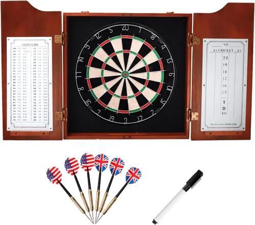 Vista 9 de GSE Games & Sports Expert Armario profesional de madera maciza con diana de sisal/cerdas, marcador y 6 dardos de punta de acero, fácil montaje