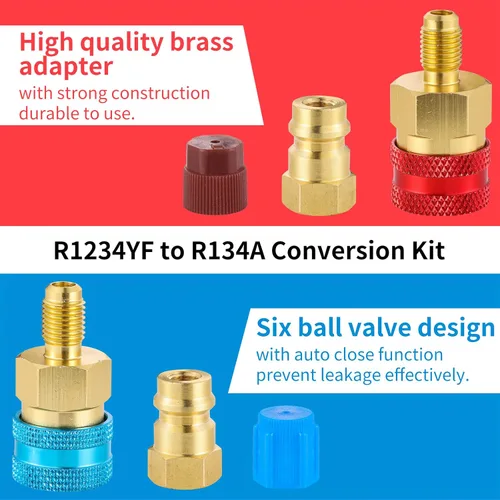 Vista 5 de Kit de adaptador R1234YF, adaptador de acoplador rápido R1234YF a R134A, acoplador rápido de lado alto/bajo, adaptador de manguera de carga de CA