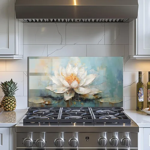 Vista 4 de Evgosm Tempered Glass Backsplash for Kitchen, Flowers Stove Splashback, Glass Backsplash, Used for Kitchen Wall Protection and Decoration, Easy to