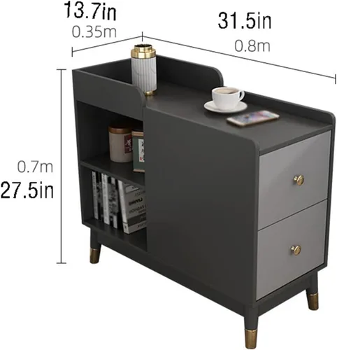 Vista 2 de Mesa auxiliar de sofá para sala de estar, mesa auxiliar de doble cajón para dormitorio, mesita de noche, armario de almacenamiento para el hogar 1