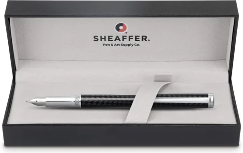 Vista 3 de Sheaffer Pluma estilográfica de fibra de carbono Intensity con ribete cromado y punta fina
