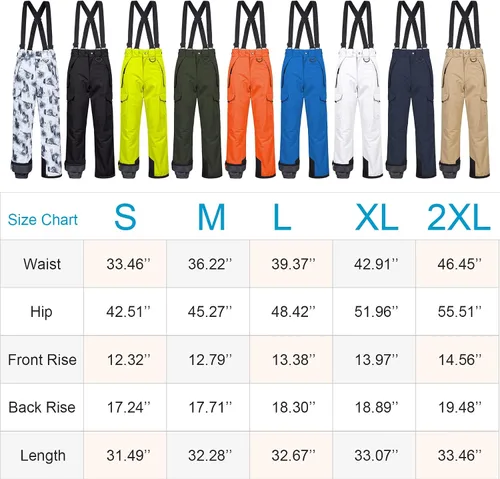 Vista 7 de CREATMO US Pantalones de nieve para hombre, baberos de esquí, impermeables, aislados, invierno, snowboard cargo