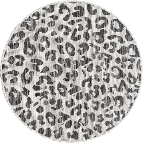 Vista 3 de Unique Loom Outdoor Safari Collection - Alfombra para exteriores, colección Safari (3 pies 3 pulgadas redonda, gris claro/gris) - Leopardo