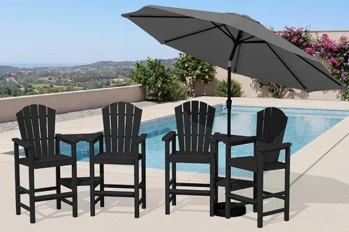 Vista 23 de KINGYES Aruba - Juego de 4 sillas Adirondack altas de HDPE con bandejas de conexión dobles, silla Adirondack de altura de barra en relieve para 2