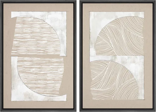 Vista 116 de SIGNWIN Lienzo enmarcado para pared, juego de arte de collage de ondas en espiral de mediados de siglo, formas abstractas, acogedor, neutro