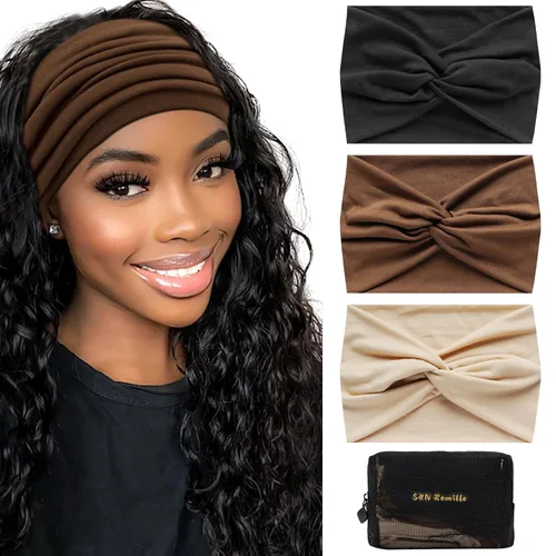 Vista 9 de S&N Remille Diademas Anchas para Mujeres, Banda para el Cabello Grande, Diadema Elástica Antideslizante con Nudo Trenzado, Accesorios para Yoga