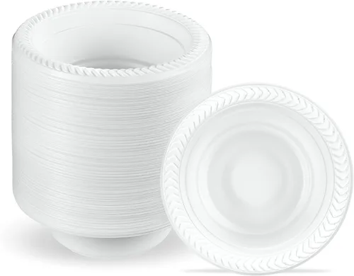 Vista 15 de PLASTICPRO 100 piezas de cuencos de plástico blanco de 5 oz de calidad premium, platos ligeros desechables, cuencos pequeños de plástico
