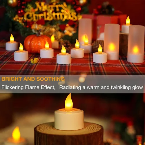 Vista 2 de 12 velas sin llama, velas LED recargables, velas eléctricas que funcionan con pilas con base de carga. Velas falsas perfectas para decoración