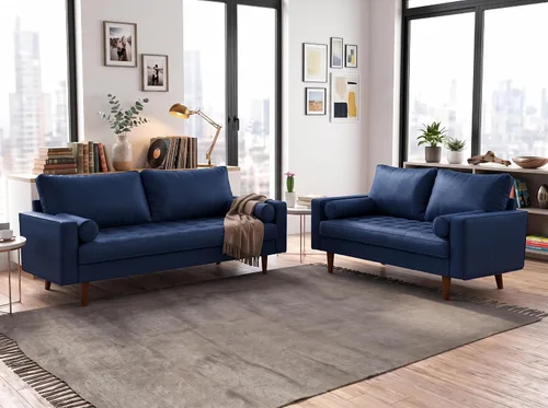 Vista 12 de Container Furniture - Sofá de piel sintética para la sala de estar moderna con cojines extraíbles y patas de madera maciza, sofá estilo lujoso