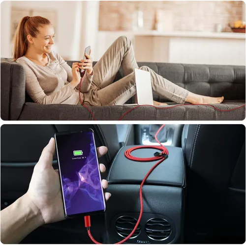 Vista 2 de Paquete con 2 cables USB C de 6.6 pies, Nylon trenzado tipo C, cable de carga, Funciona con Samsung Galaxy Note 9, 8, S8, S9, S10, 10 Plus, S10E