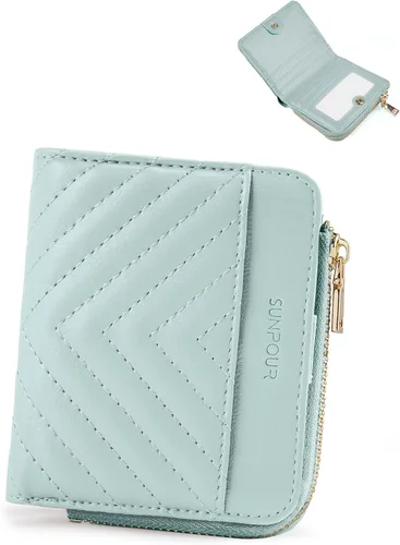 Vista 17 de Billeteras pequeñas y plegables para mujer, mini-cartera RFID para mujer, tarjetero delgado con bolsillo con cremallera para monedas y 2 ventanas