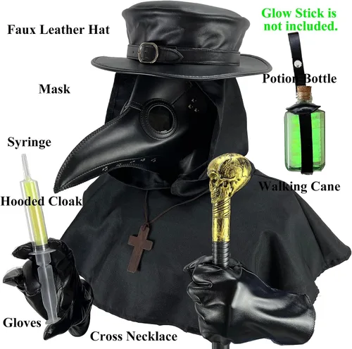 Vista 3 de Absolute Vibe Plague Doctor Mask and Hat Combo Set Halloween Costume Steampunk Cosplay Props for men women adult kids teen