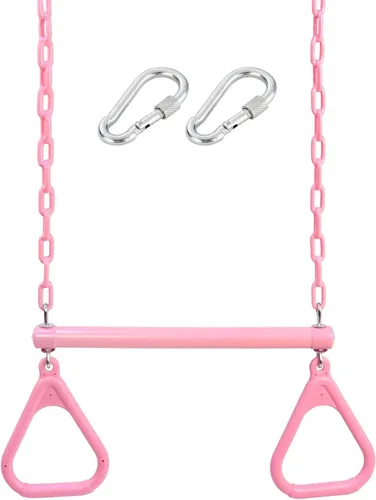 Vista 11 de Anillos de barra de columpio de trapecio de 18 pulgadas de 48 pulgadas, cadenas recubiertas de plástico resistente, juego de columpios, accesorios