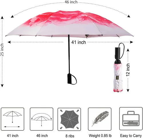 Vista 107 de LANBRELLA Paraguas plegable inverso compacto paraguas de viaje a prueba de viento automático