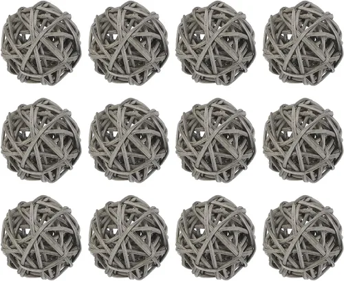 Vista 13 de MECCANIXITY 20 bolas decorativas de mimbre de ratán de 1.2 pulgadas para rellenos de jarrones, bodas, jardines, fiestas de pasillo, color negro